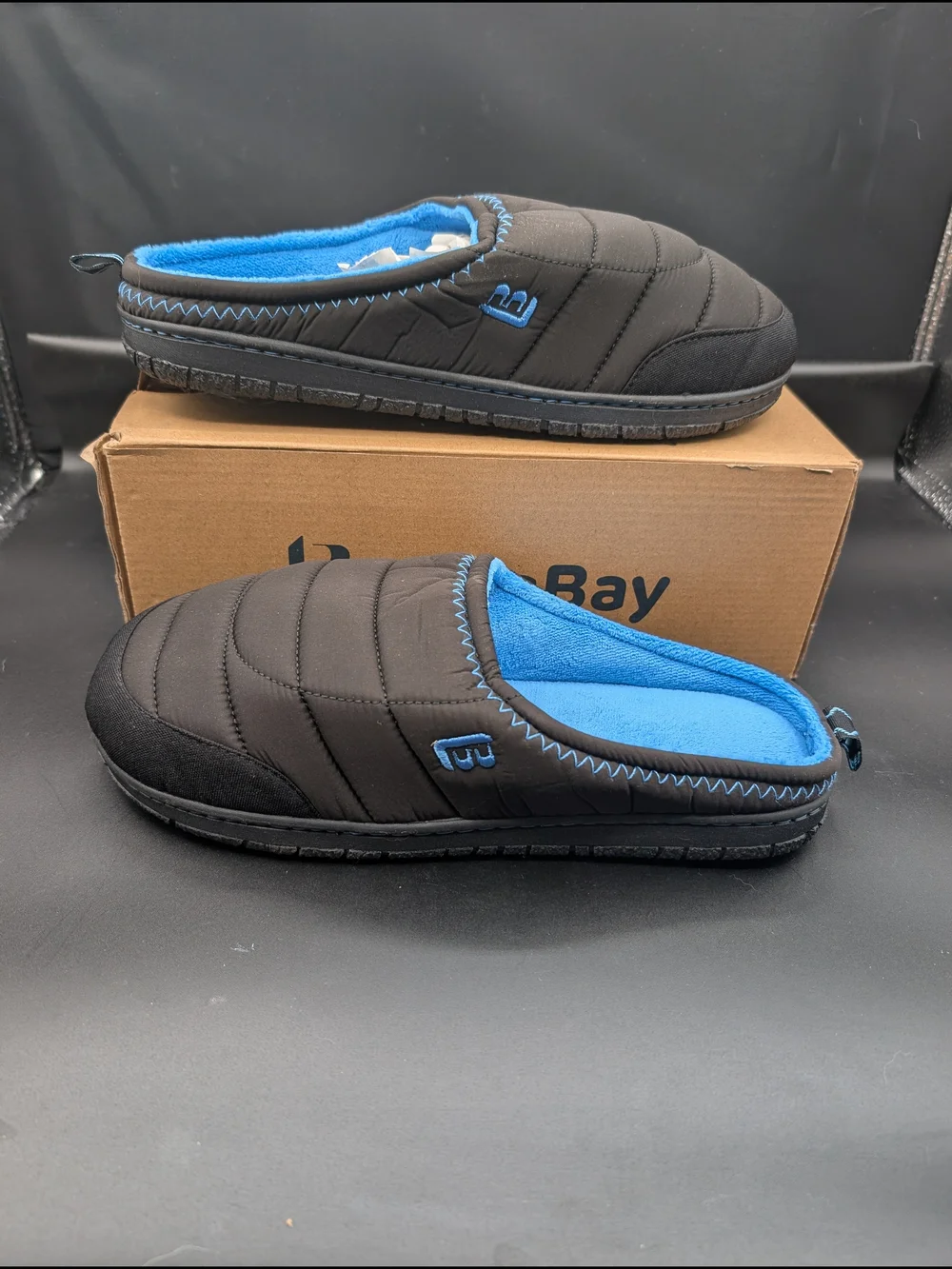 Men’s Black Quilted Slip-On Loafers with Blue Lining